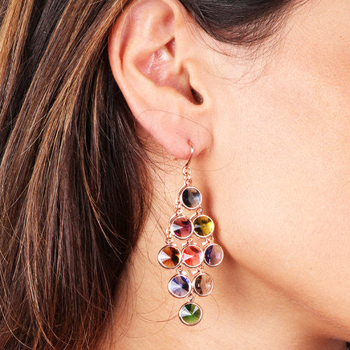 ROSE GOLD OVER SILVER MULTICOLORED SWAROVSKI CRYSTAL CHANDELIER EARRINGS - www.LaBellaDentro.com