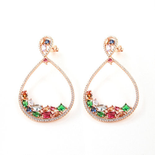 Rose Gold Over 925 Sterling Silver Big Teardrop Zirconia Cluster Earrings - www.LaBellaDentro.com
