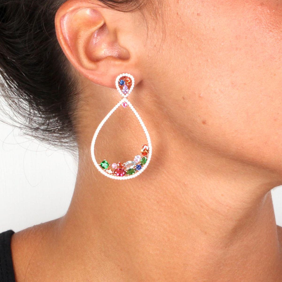 Rose Gold Over 925 Sterling Silver Big Teardrop Zirconia Cluster Earrings - www.LaBellaDentro.com