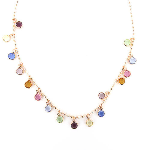 ROSE GOLD OVER SILVER BEADED NECKLACE WITH SHAKY SWAROVSKI CRYSTALS - www.LaBellaDentro.com