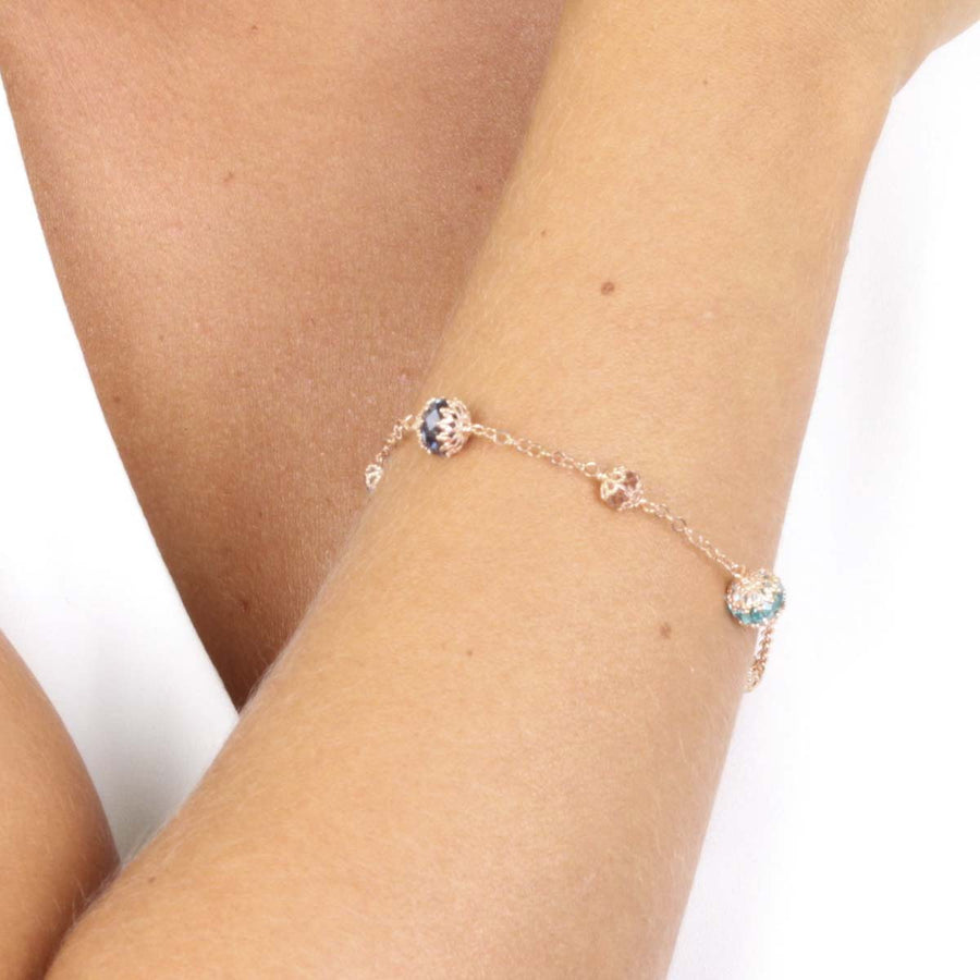 ROSE GOLD OVER SILVER WRAPPED MULTICOLORED SWAROVSKI CRYSTAL BRACELET - www.LaBellaDentro.com