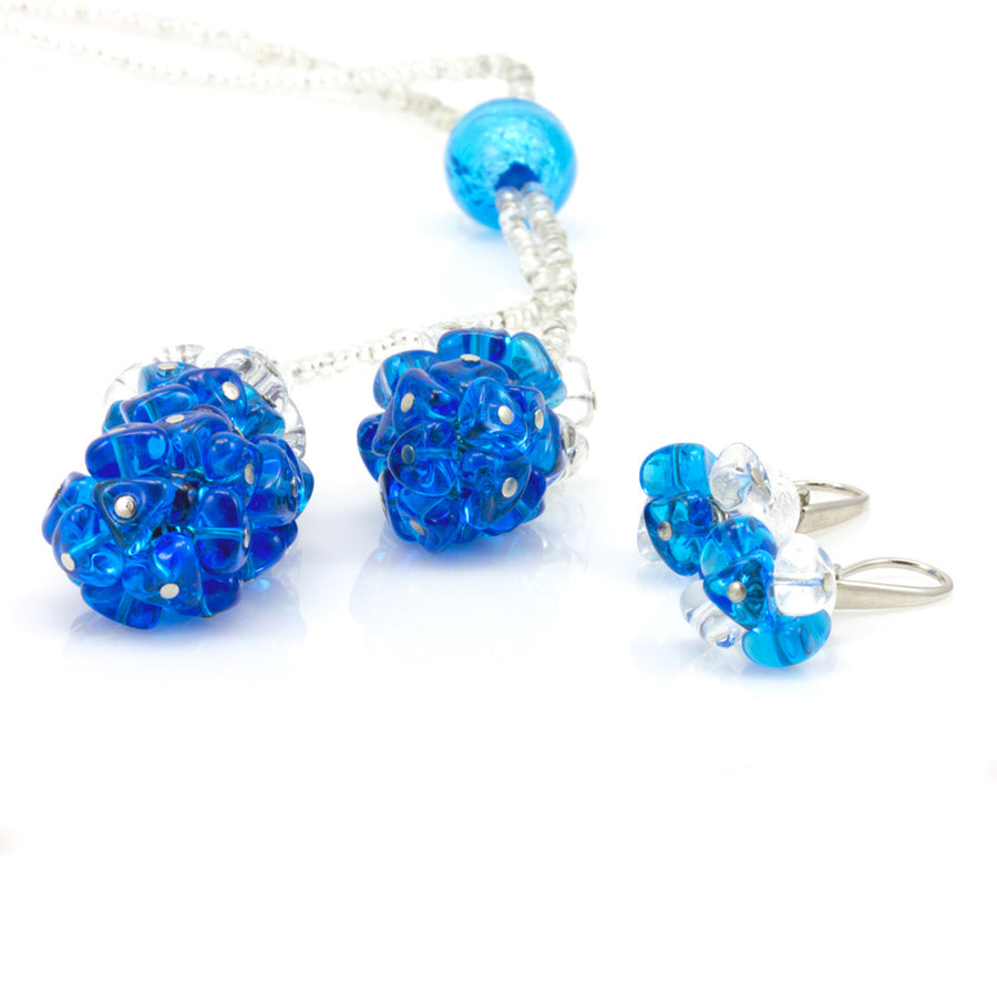 BLISS - Blue and White Murano Glass Drops Blue and White Set with Necklace and Earrings