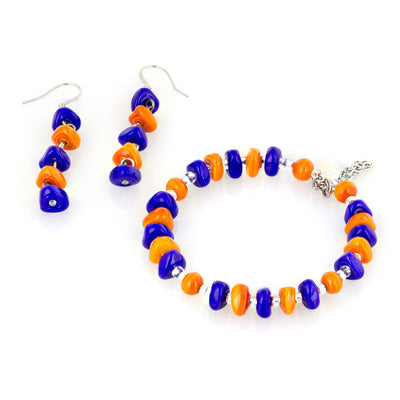 ELZA – Murano Glass Drops Set with Earrings and Bracelet, Orange and Blue - www.LaBellaDentro.com