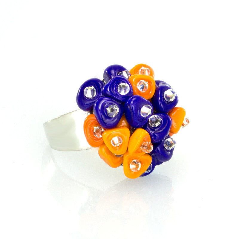KLARISSA - Orange and Blue Murano Droplets Glass Ring - www.LaBellaDentro.com