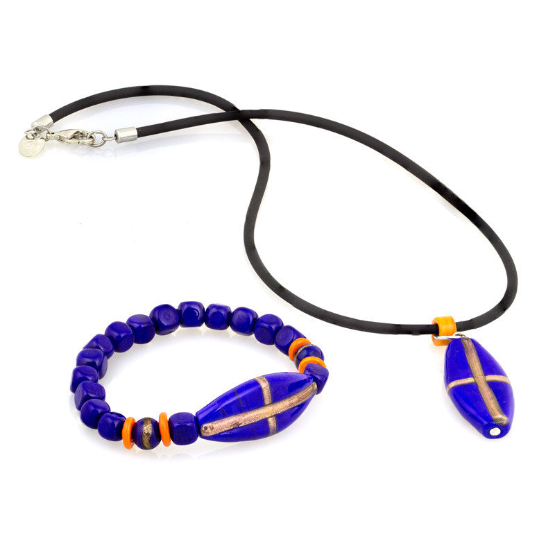 RIKI – Orange and Blue Murano Glass Set for Men with Necklace and Bracelet - www.LaBellaDentro.com