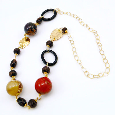 TIARA - Long Murano Glass Necklace With Gold Foil Inlay - www.LaBellaDentro.com