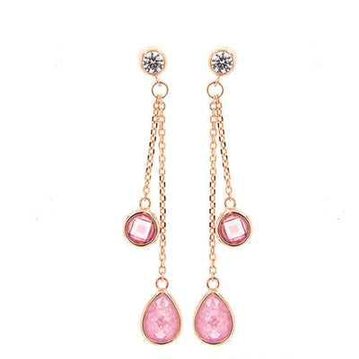 Rose Gold Over 925 Silver Chain Teardrop Earrings with Pink Zirconia - www.LaBellaDentro.com