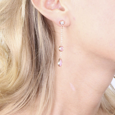 Rose Gold Over 925 Silver Chain Teardrop Earrings with Pink Zirconia - www.LaBellaDentro.com