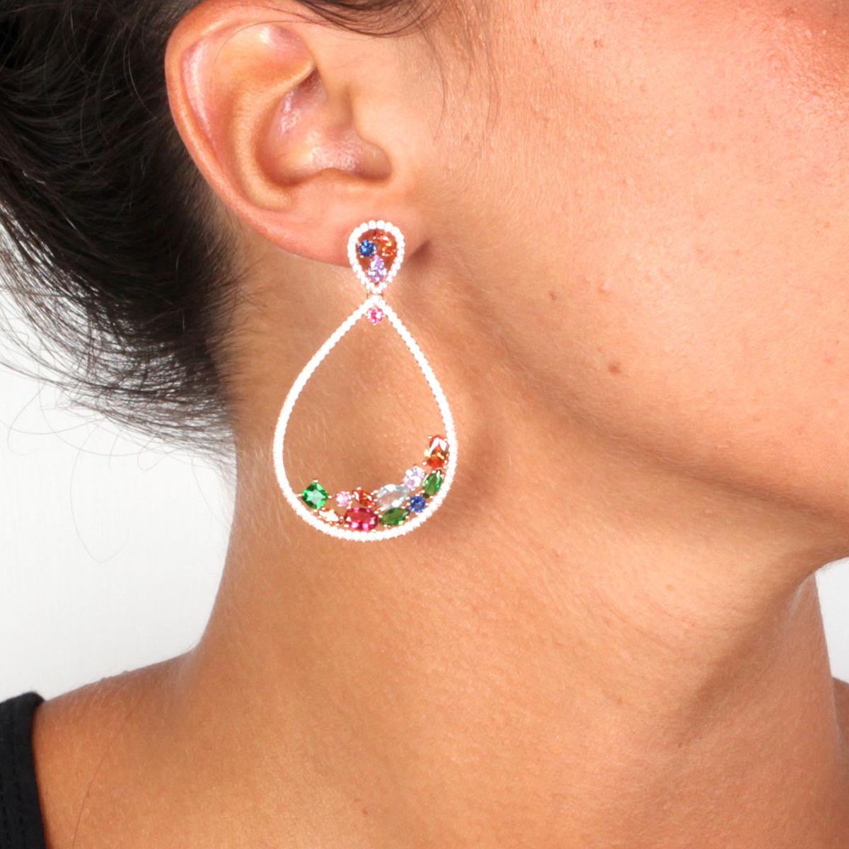 Rose Gold Over 925 Sterling Silver Big Teardrop Zirconia Cluster Earrings - www.LaBellaDentro.com