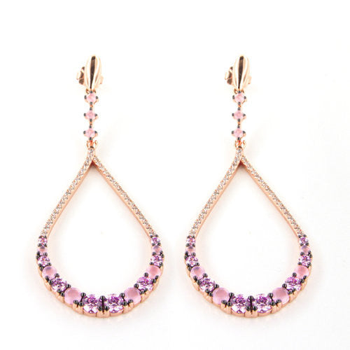Rose Gold Over 925 Sterling Silver Pink Zirconia Pave Teardrop Earrings - www.LaBellaDentro.com
