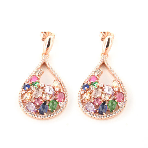 Rose Gold Over 925 Sterling Silver Teardrop Zirconia Cluster Earrings - www.LaBellaDentro.com