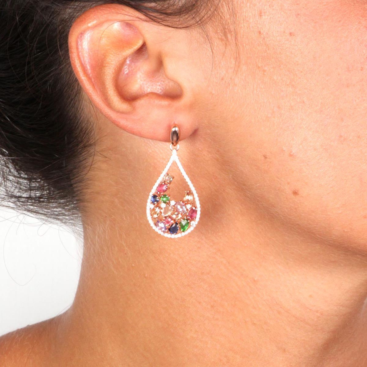 Rose Gold Over 925 Sterling Silver Teardrop Zirconia Cluster Earrings - www.LaBellaDentro.com