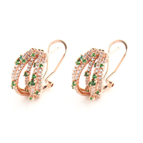 Rose Gold Over 925 Sterling Silver Multi-Row Pave Hoop Earrings- Green - www.LaBellaDentro.com