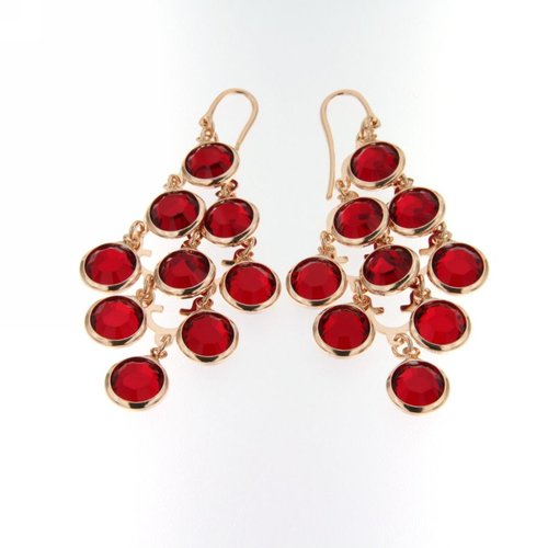 ROSE GOLD OVER SILVER RED SWAROVSKI CRYSTAL CHANDELIER EARRINGS