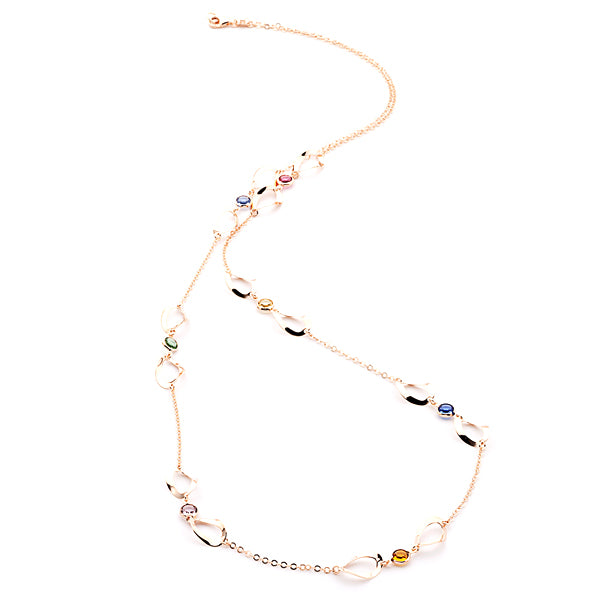 LONG LINK STATEMENT NECKLACE IN ROSE GOLD WITH SWAROVSKI CRYSTALS - www.LaBellaDentro.com