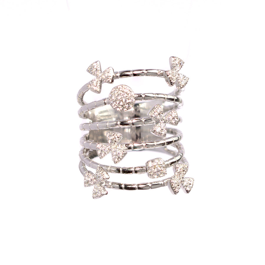 Simeone 925 Sterling Silver Multi-Row Ring with Cubic Zirconia - www.LaBellaDentro.com
