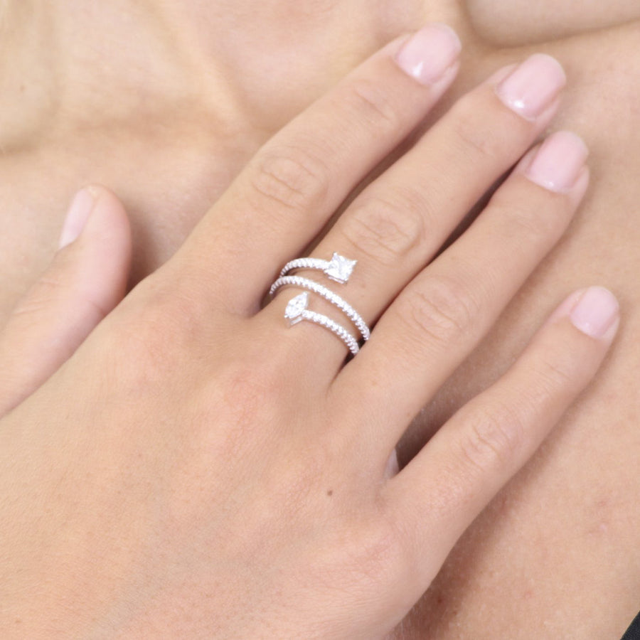 BRUGES TWO-STONE BYPASS RING IN 925 STERLING SILVER - www.LaBellaDentro.com