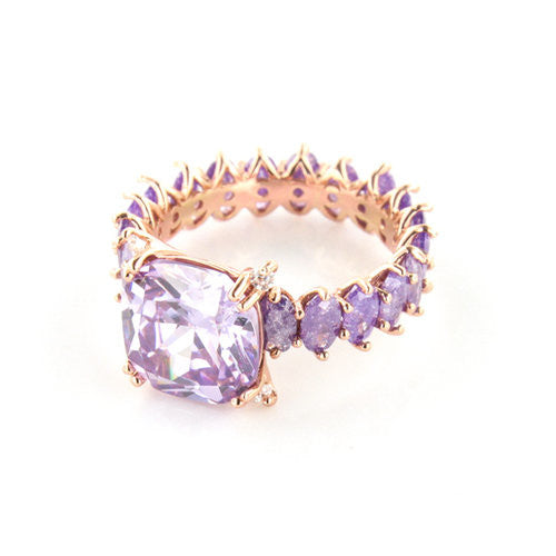 Rose Gold over 925 Sterling Silver Pave Purple Stone Ring - www.LaBellaDentro.com