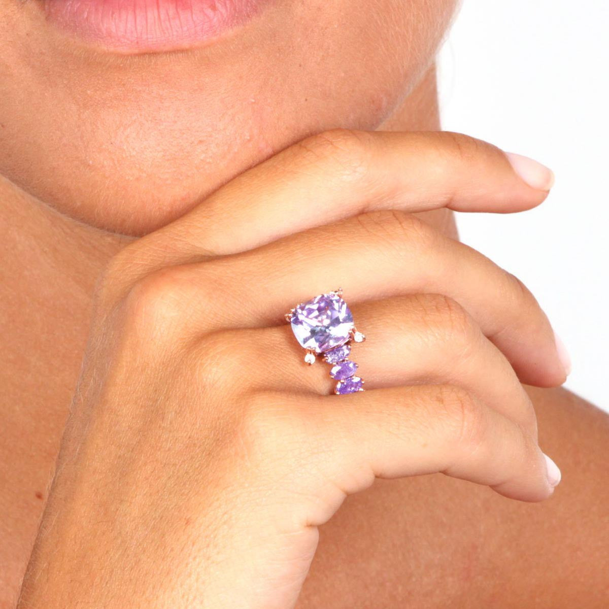 Rose Gold over 925 Sterling Silver Pave Purple Stone Ring - www.LaBellaDentro.com