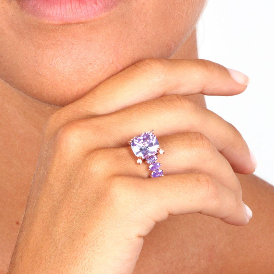 Rose Gold over 925 Sterling Silver Pave Purple Stone Ring - www.LaBellaDentro.com