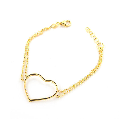 Portofino 18 KT Gold Over Sterling Silver  Double Chain Big Heart Bracelet - www.LaBellaDentro.com