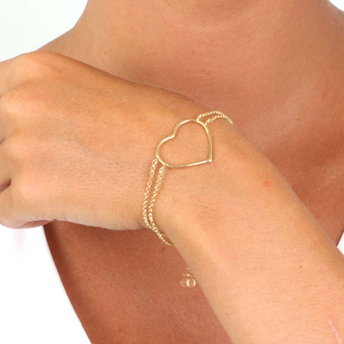 Portofino 18 KT Gold Over Sterling Silver  Double Chain Big Heart Bracelet - www.LaBellaDentro.com