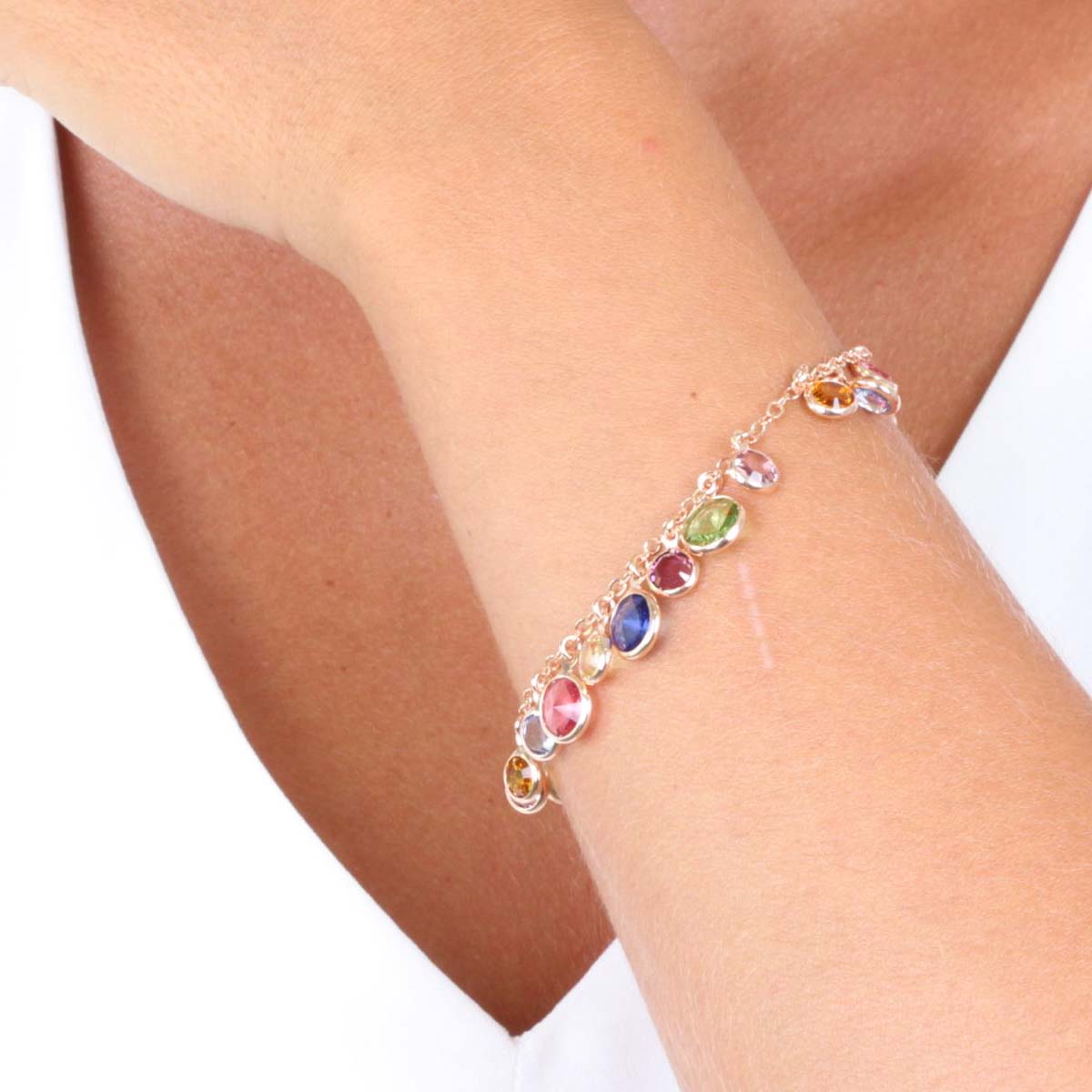 ROSE GOLD OVER SILVER BEADED BRACELET WITH SHAKY SWAROVSKI CRYSTALS - www.LaBellaDentro.com