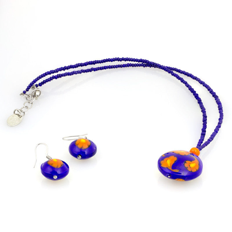 ARIANA- Orange and Blue Millefiori Set - www.LaBellaDentro.com