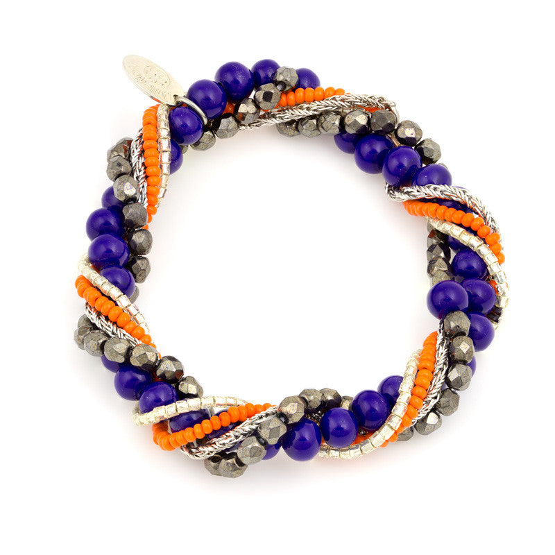 BIA -  Multi–Strand Murano Glass Bracelet, Orange and Blue