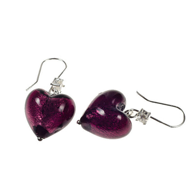 CHERRY – Sterling Silver Murano Glass Heart Earrings - www.LaBellaDentro.com