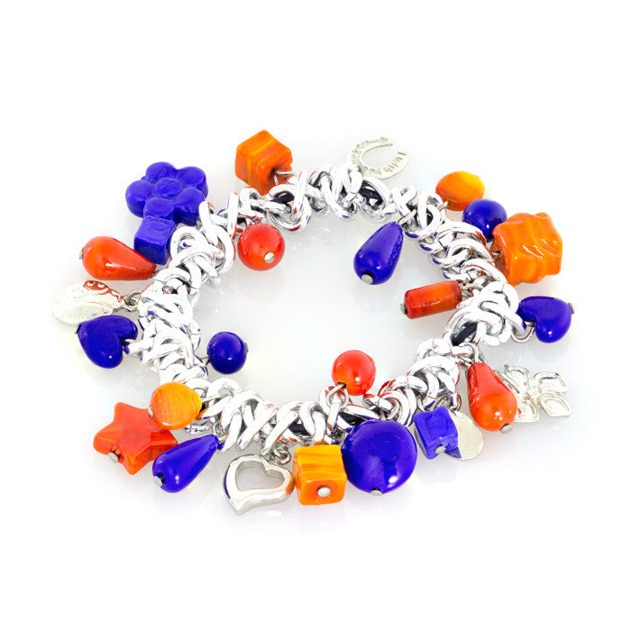 DALIA – Murano Glass Orange and Blue Charm Bracelet - www.LaBellaDentro.com