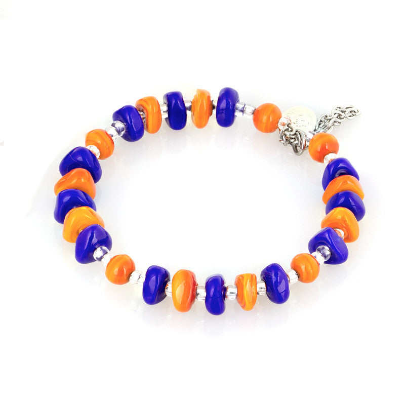 ELZA – Murano Glass Drops Set with Earrings and Bracelet, Orange and Blue - www.LaBellaDentro.com