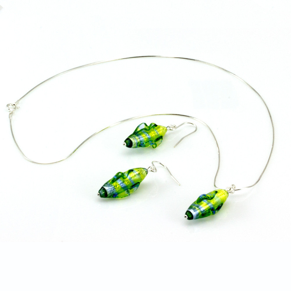 GAIA – Sterling Silver Murano Glass Cylinder Set with Necklace and Earrings - www.LaBellaDentro.com