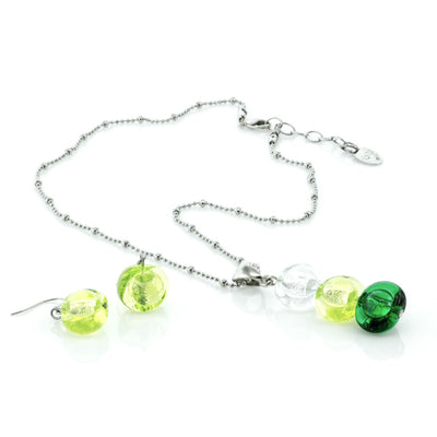 INA – Green Murano glass beads set with necklace and earrings - www.LaBellaDentro.com