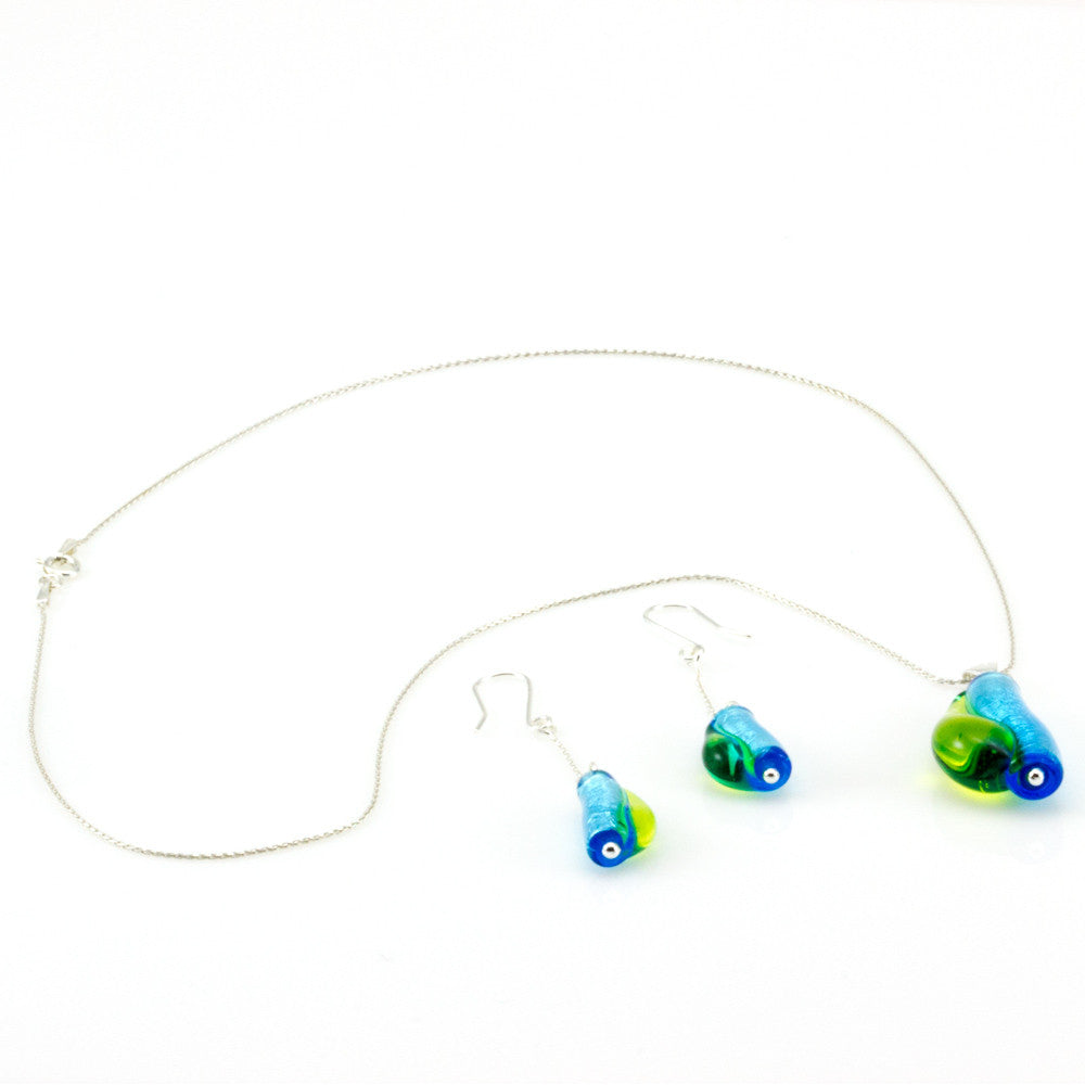 IOANA – Sterling Silver Murano Glass Teardrop Set with Necklace and Earrings - www.LaBellaDentro.com