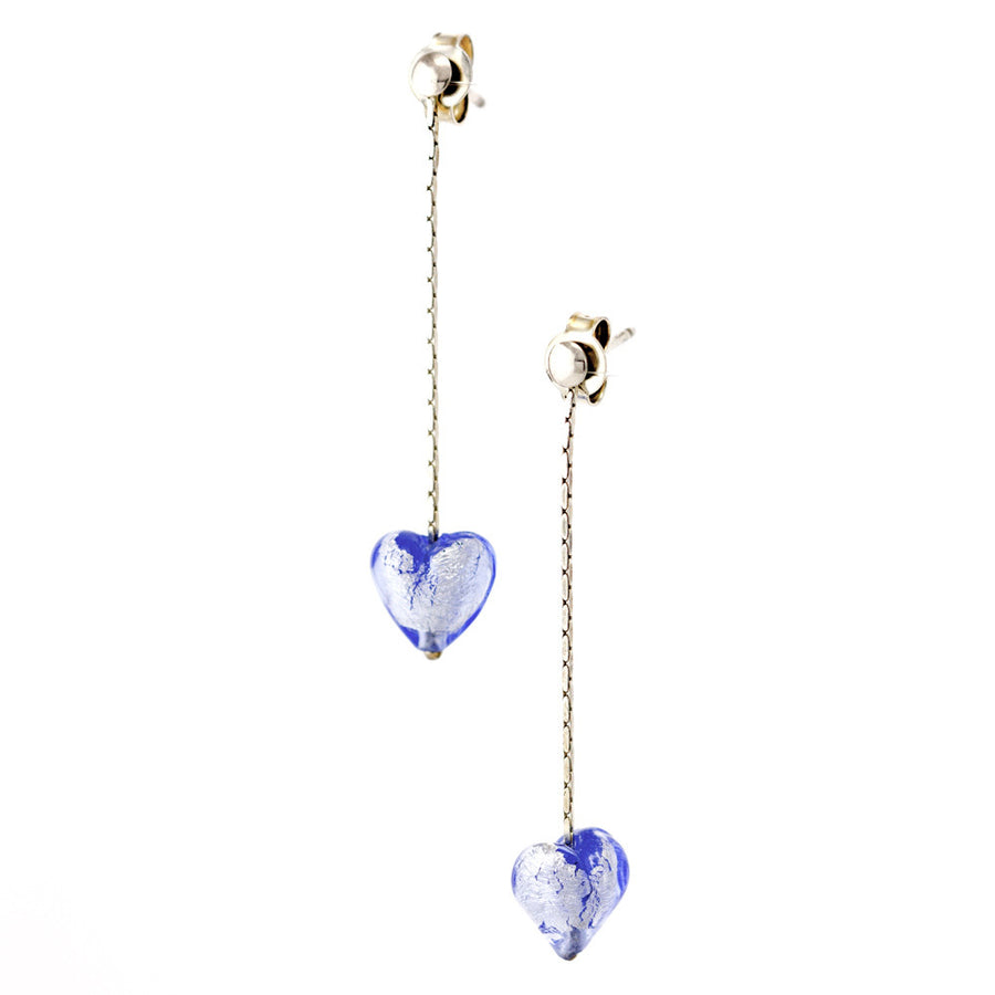 IRIS - Sterling Silver Murano Glass Heart Drop Earrings - www.LaBellaDentro.com