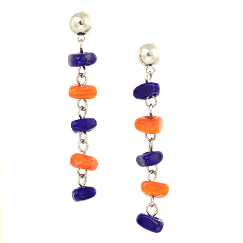IRMA – Orange and Blue Murano Glass Long Drops Earrings - www.LaBellaDentro.com