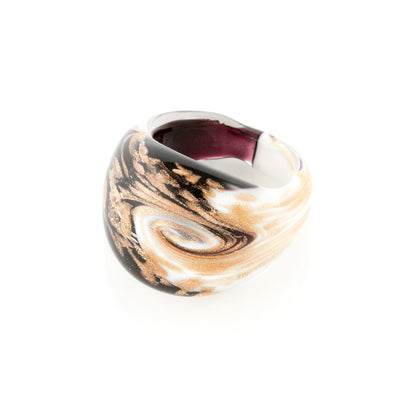 LAGUNA - Black and White Murano Glass Ring with Aventurina - www.LaBellaDentro.com