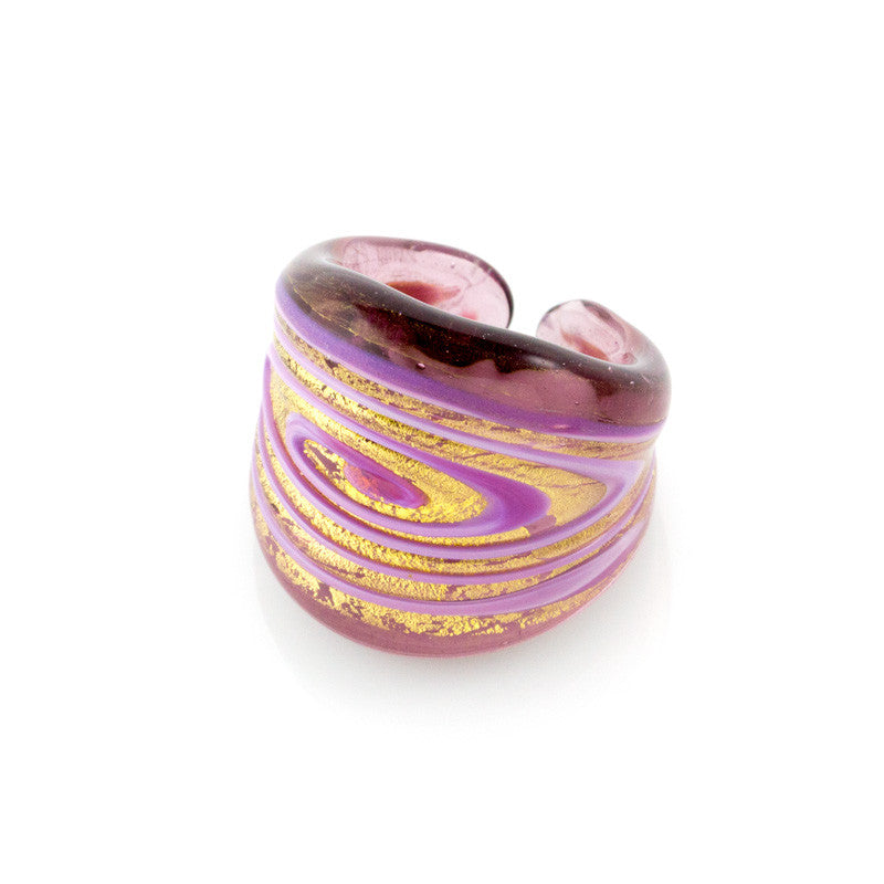 LAGUNA - Purple Murano Glass Ring with Gold - www.LaBellaDentro.com