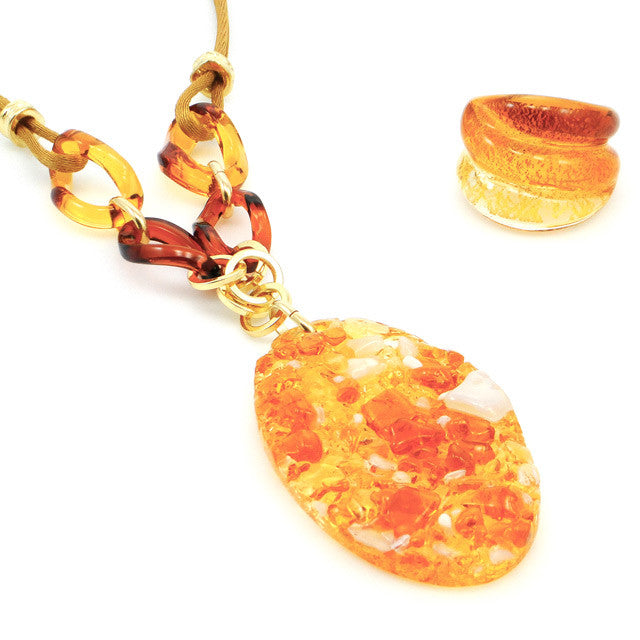 LORA- Amber Murano Glass Stone Pendant Necklace - www.LaBellaDentro.com