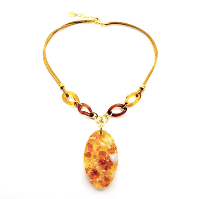 LORA- Amber Murano Glass Stone Pendant Necklace - www.LaBellaDentro.com