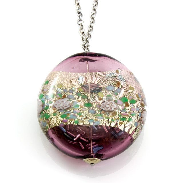 MARA – Amethyst Murano glass long circular necklace - www.LaBellaDentro.com