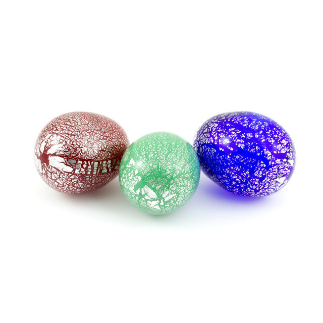 Murano Glass Eggs with Silver Foil: Blue, Red and Green - www.LaBellaDentro.com