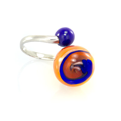 OPTICAL - Ring with Two Beads, Orange and Blue - www.LaBellaDentro.com