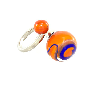OPTICAL - Ring with Two Beads, Orange and Blue - www.LaBellaDentro.com