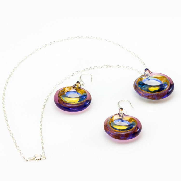 SELINA – Sterling Silver Murano Glass Circle Set with Necklace and Earrings - www.LaBellaDentro.com