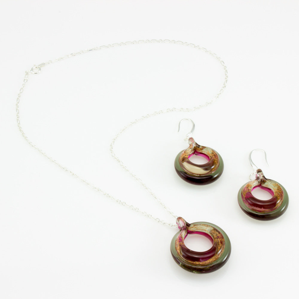 SELINA – Sterling Silver Murano Glass Circle Set with Necklace and Earrings - www.LaBellaDentro.com