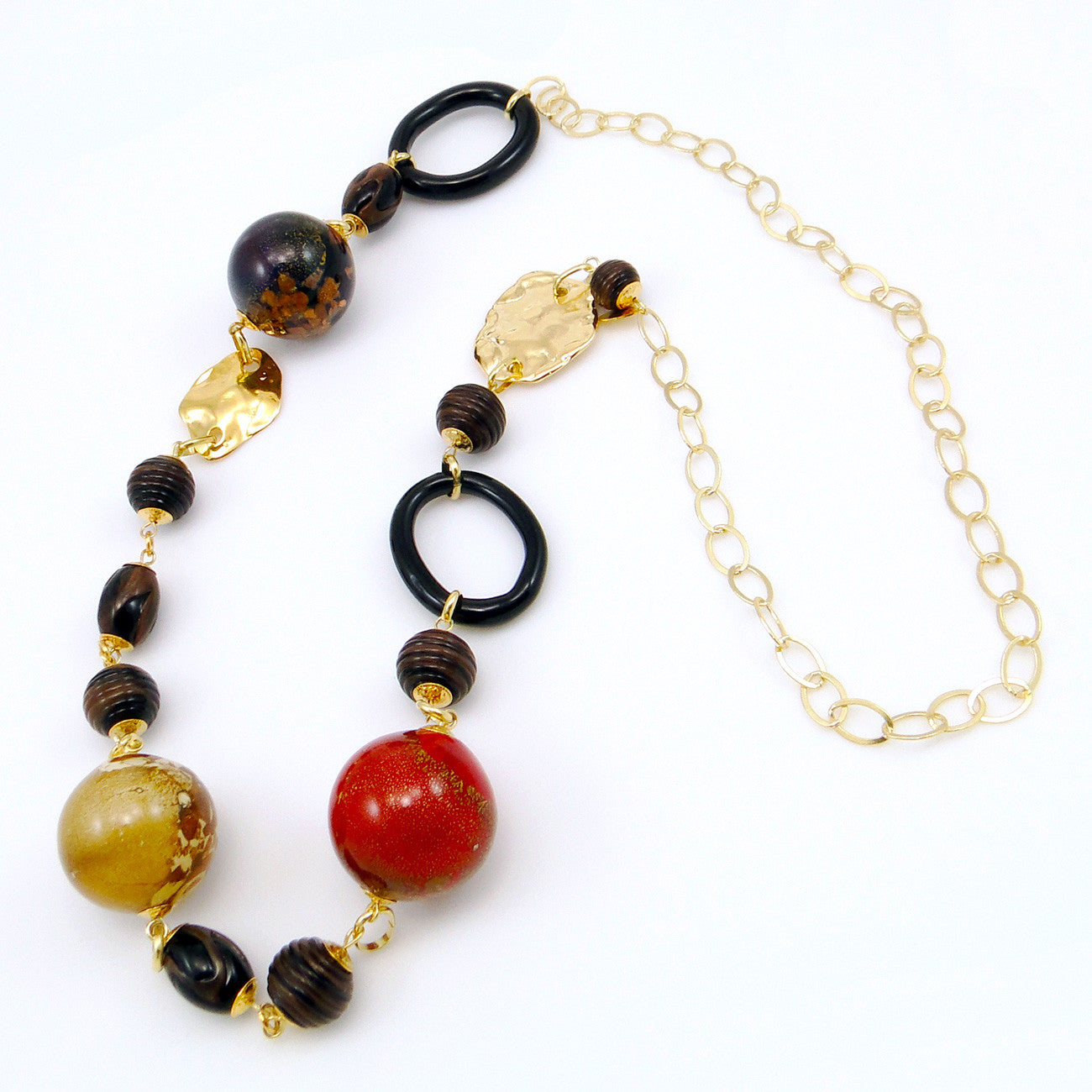 TIARA - Long Murano Glass Necklace With Gold Foil Inlay - www.LaBellaDentro.com