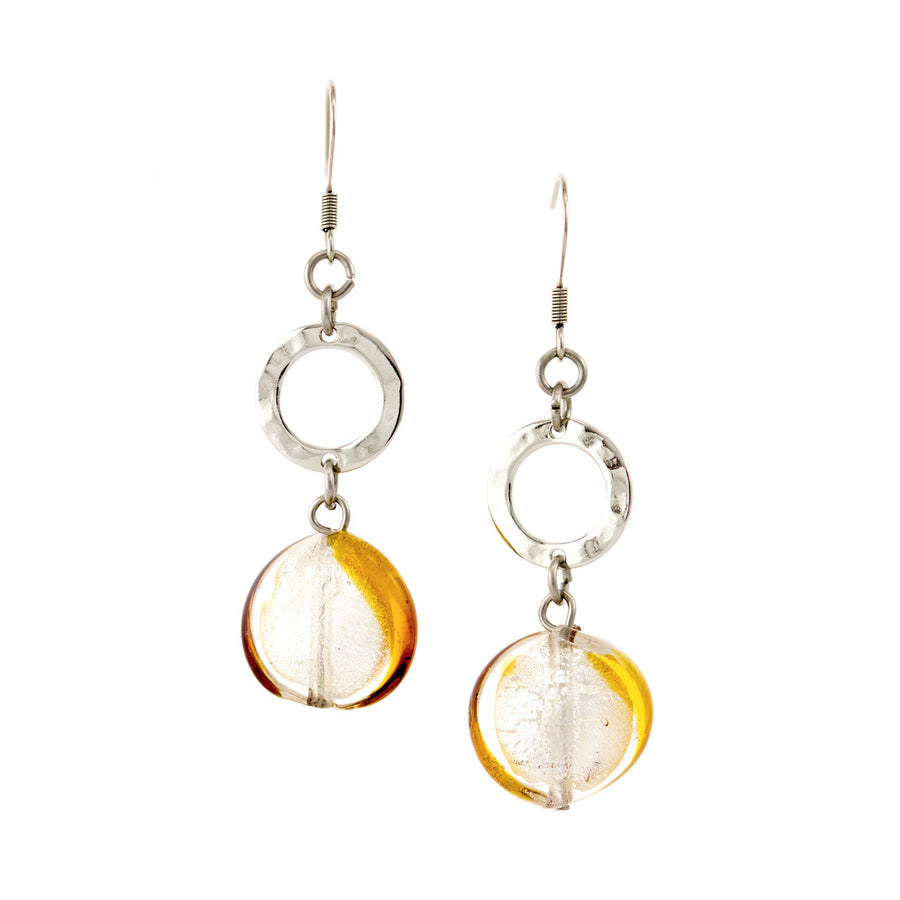 TINA - Amber Murano Glass Drop Disc Earrings - www.LaBellaDentro.com