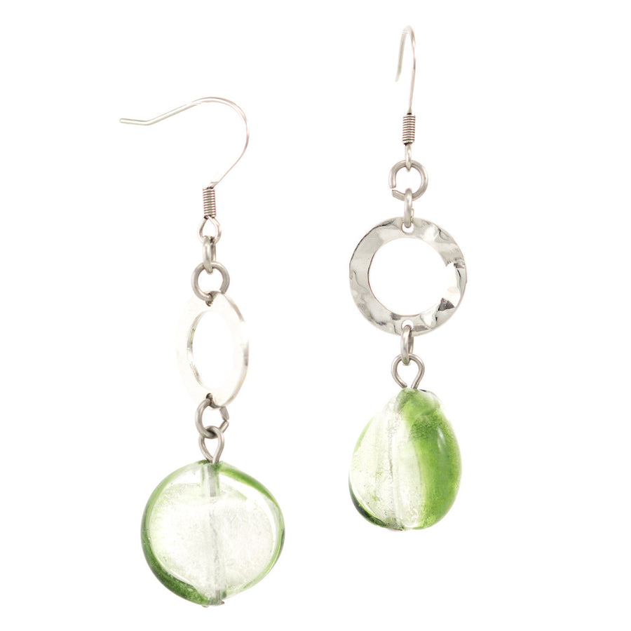 TINA – Green Murano Glass Drop Disc Earrings - www.LaBellaDentro.com